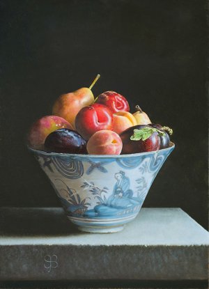 Erkin > Stilleven met fruit in Delfts Blauw kom kopen?